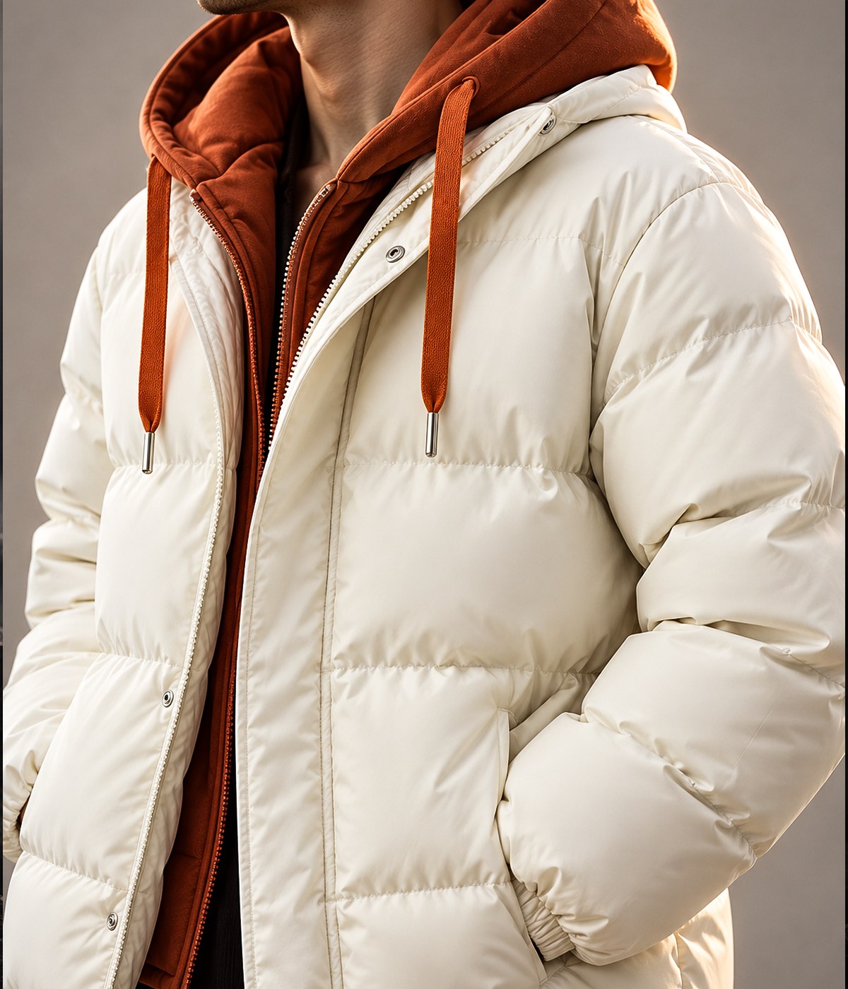 Layered hood of the MONTANA jacket in Cream