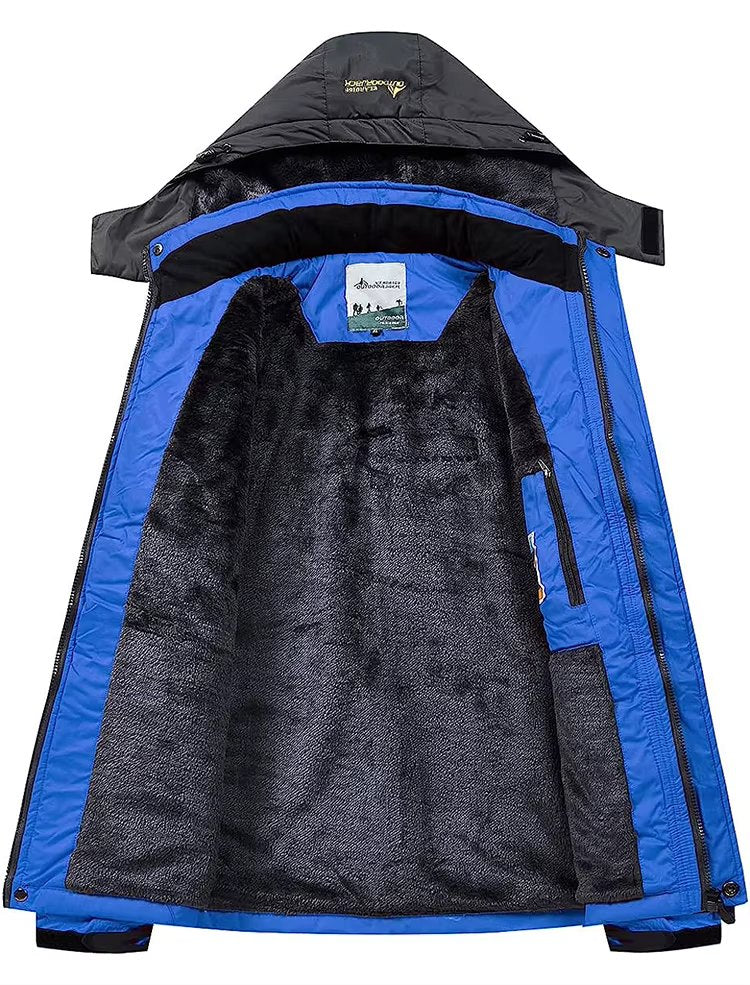 ANDES jacket in Sapphire, open, showing the fleece lining