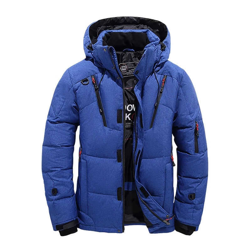 The Everest Parka in Cobalt, front view