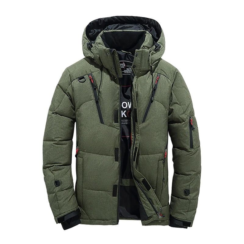 The Everest Parka in Olive, front view