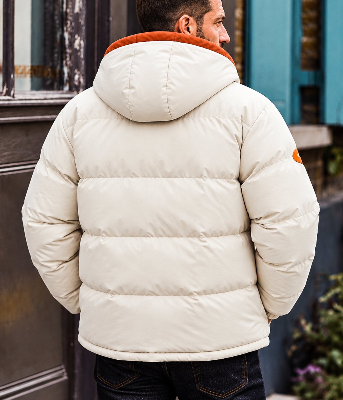 MONTANA jacket in Cream, back view on model