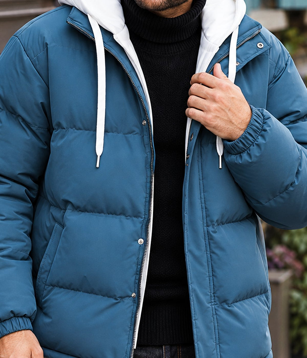 MONTANA jacket in Steel Blue, on model, close up